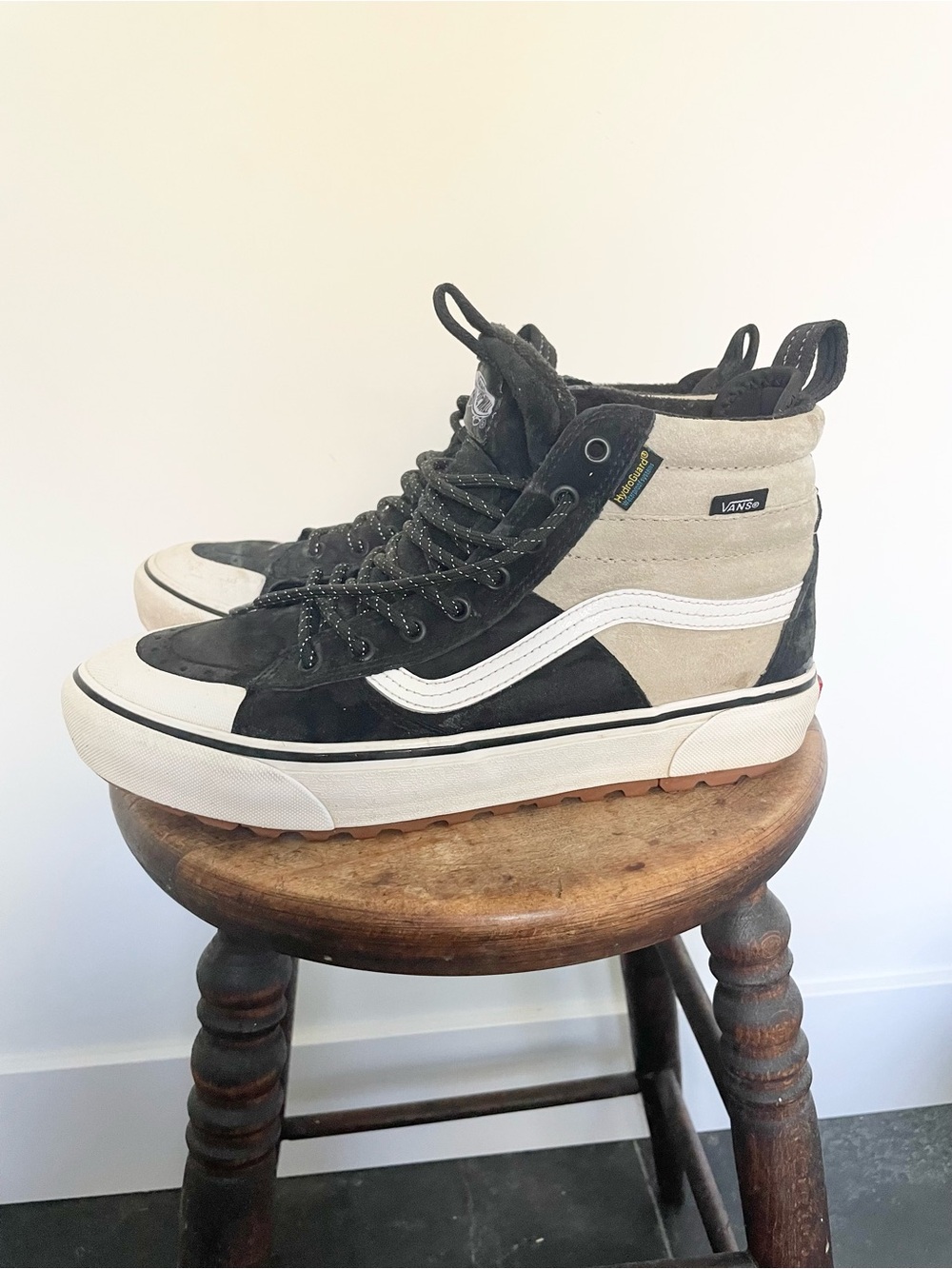 Vans Black and Beige High-Top Sneakers